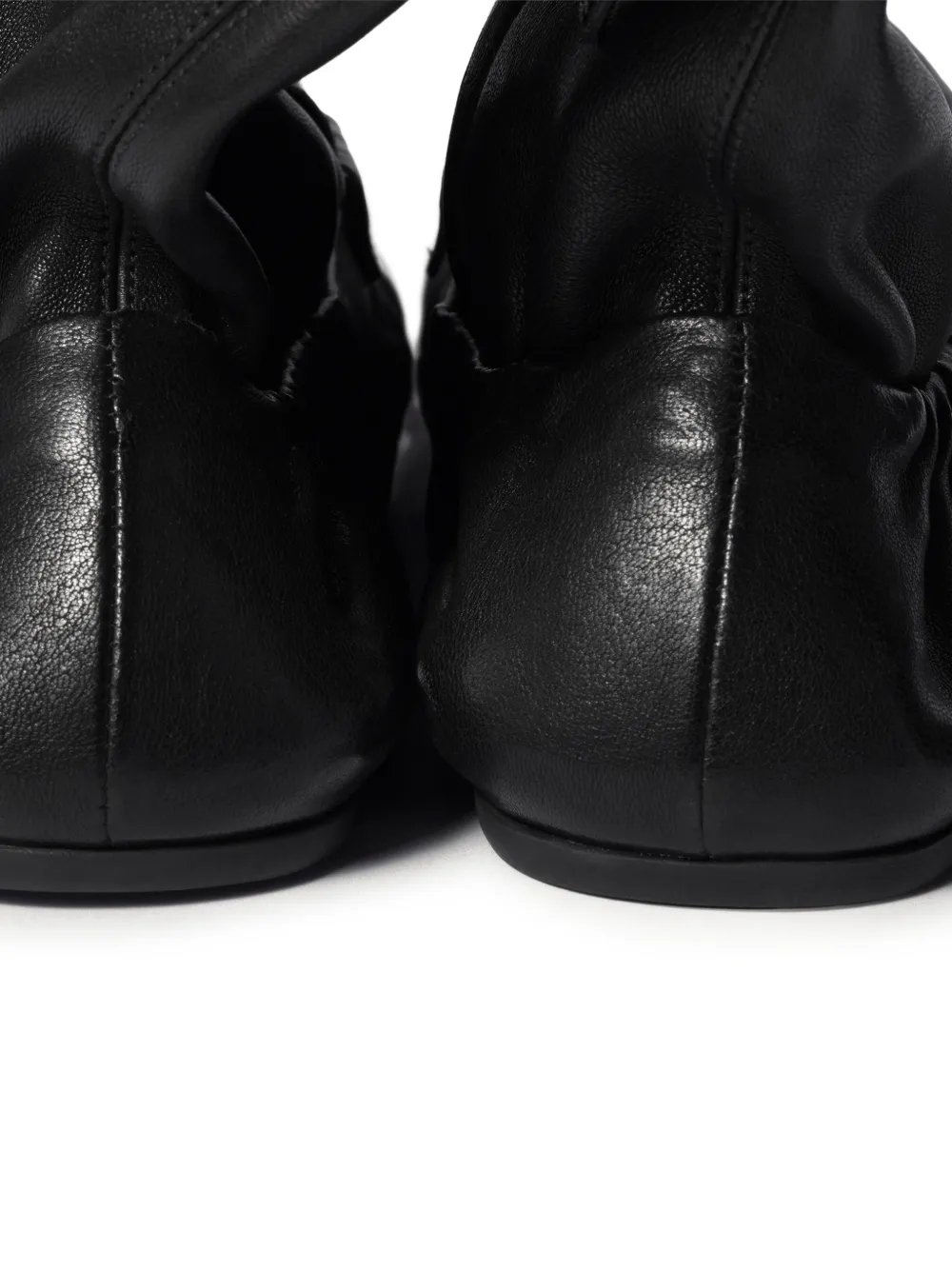 Miu Leren laarzen met schort-detail en ruches Zwart