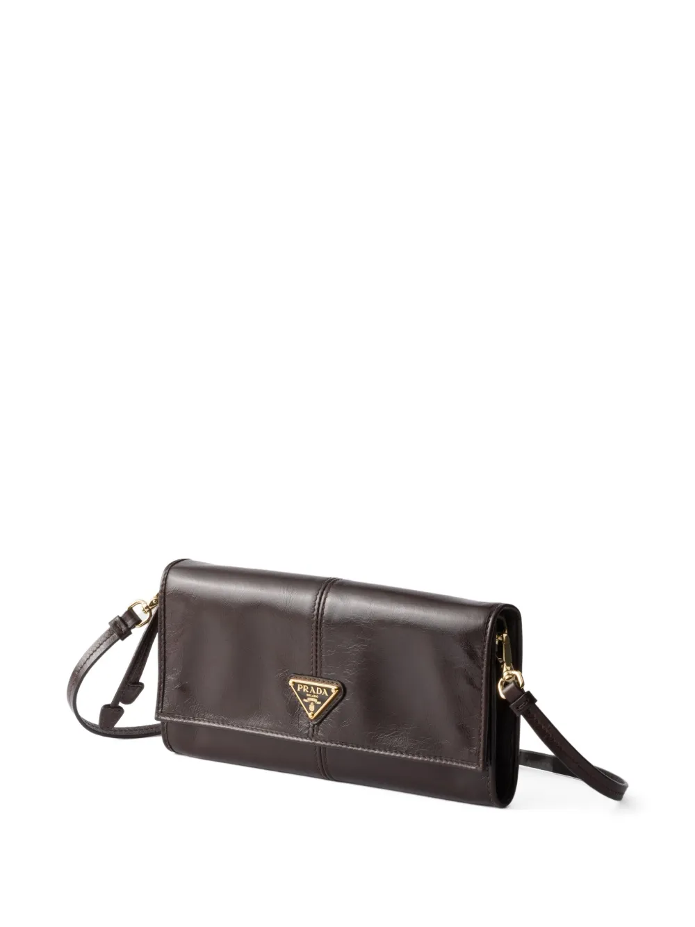  Prada Logo Leather Wallet - Brown 