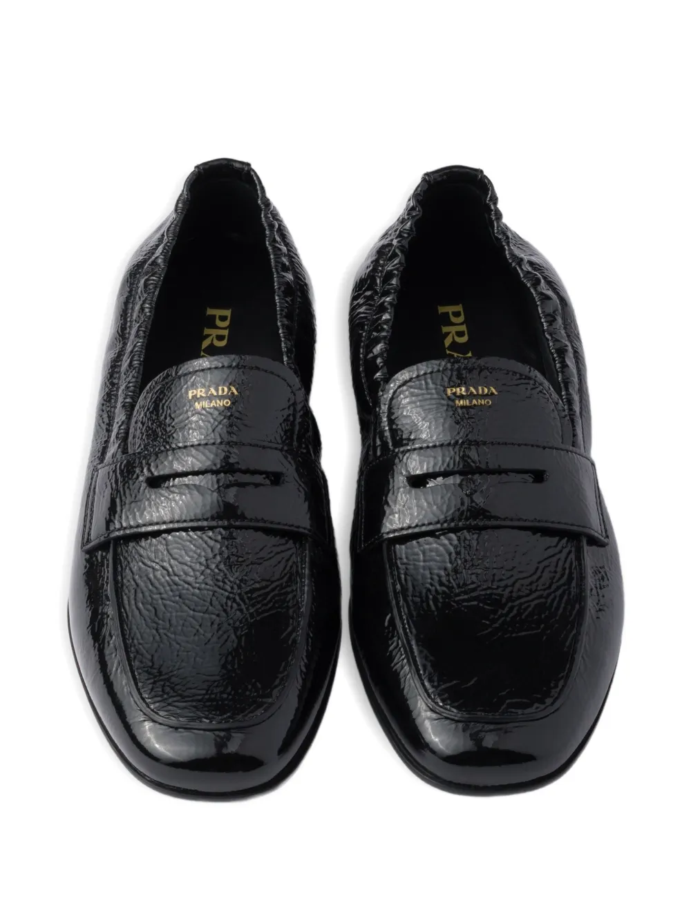 Prada Leren loafers met logo Zwart
