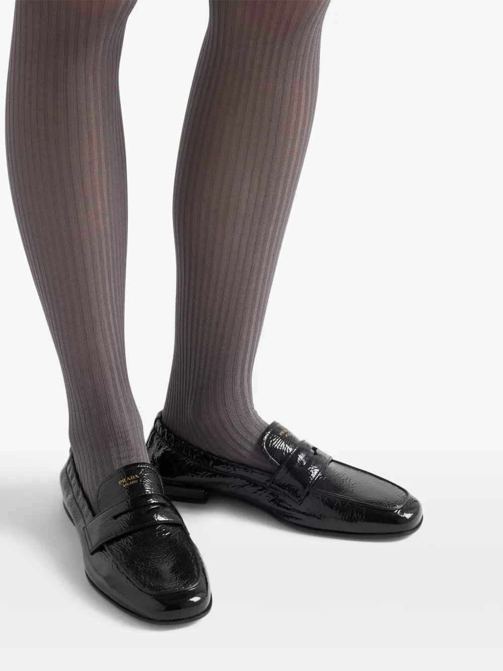 Prada Leren loafers met logo Zwart