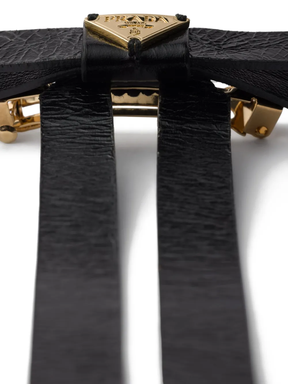 Prada Logo Leather Hair Clip In Black