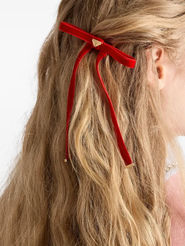 新品 PRADA ベルベットリボンヘアクリップ Prada ベルベット ヘアクリップ | レッド | FARFETCH JP