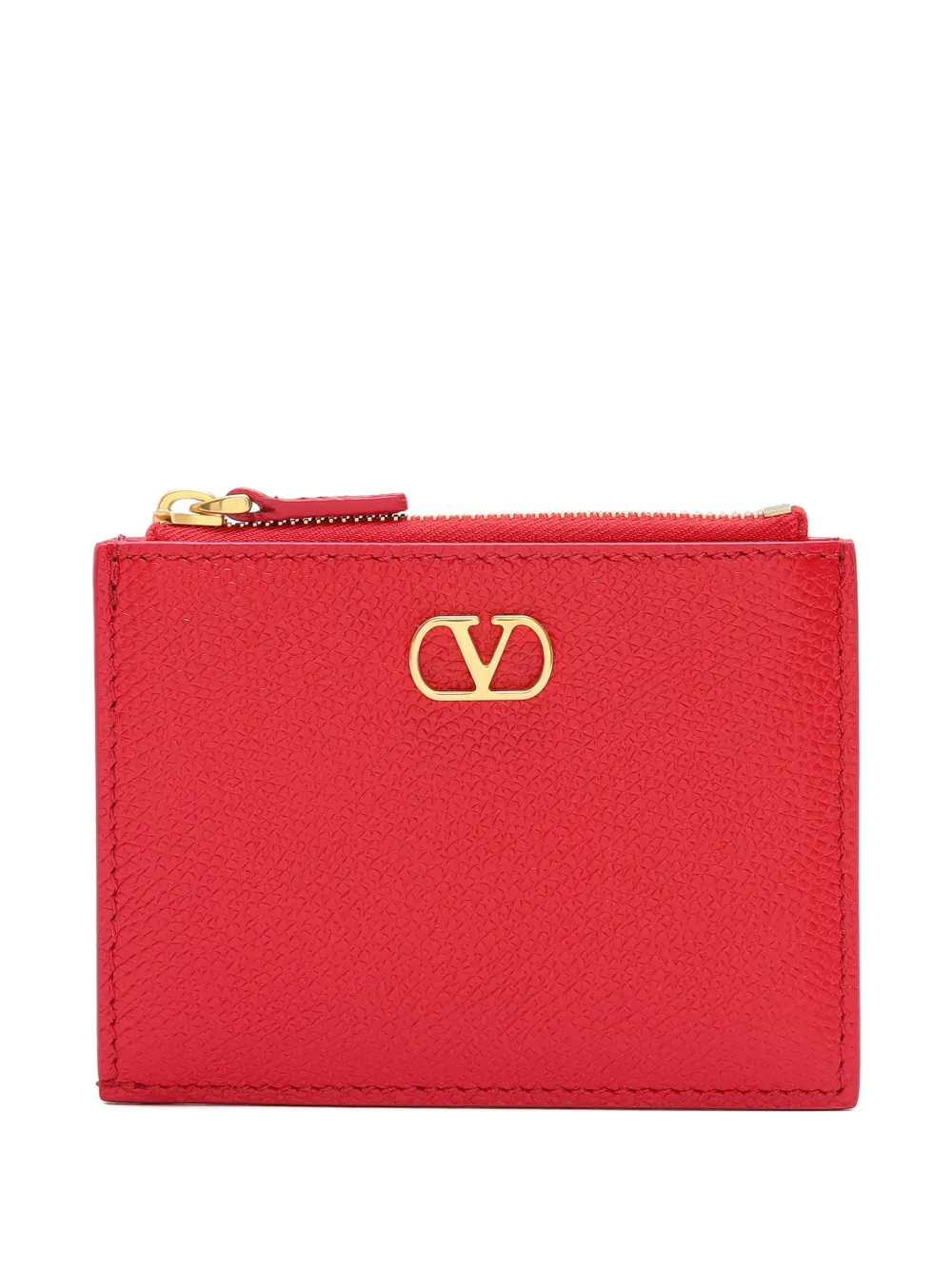 Valentino Garavani Vlogo Signature grainy calfskin card holder - Rosso
