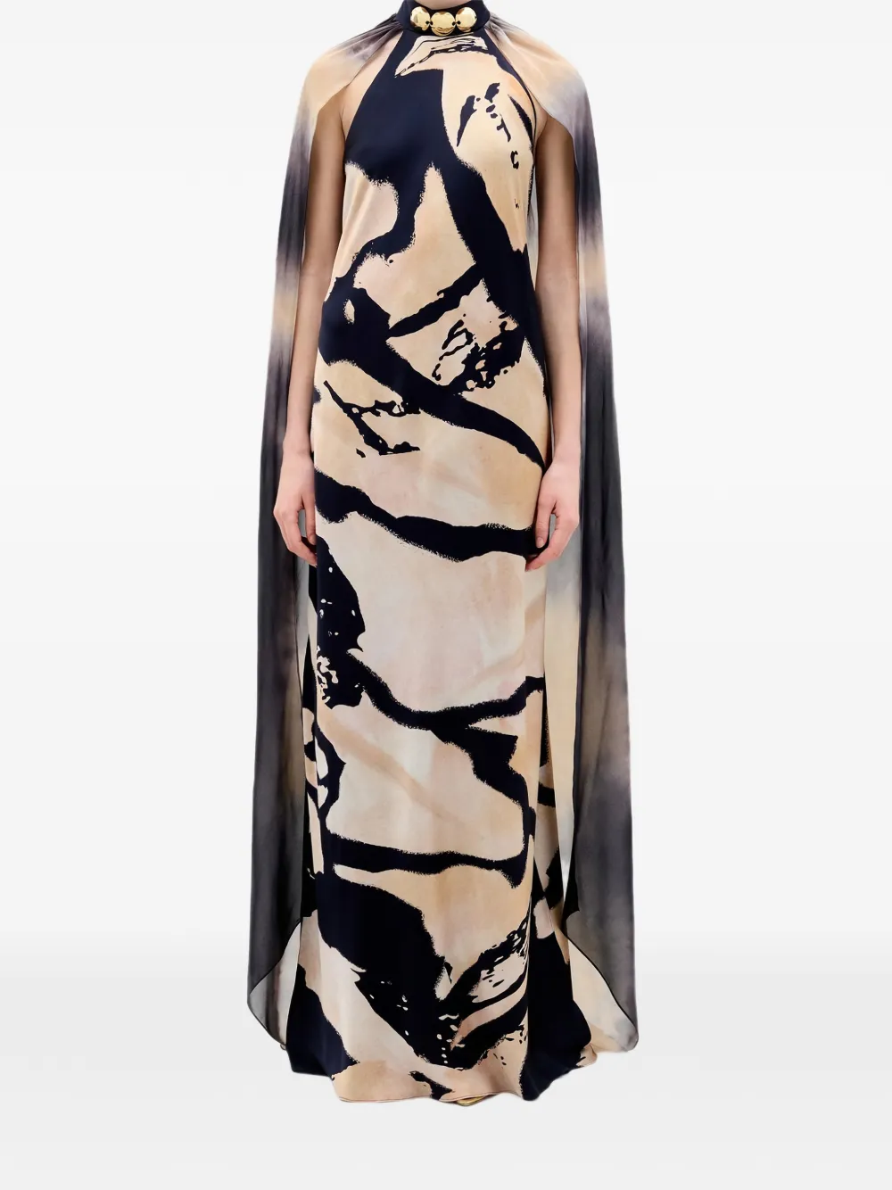 Silvia Tcherassi Sabina cape halterneck maxi dress - Toni neutri