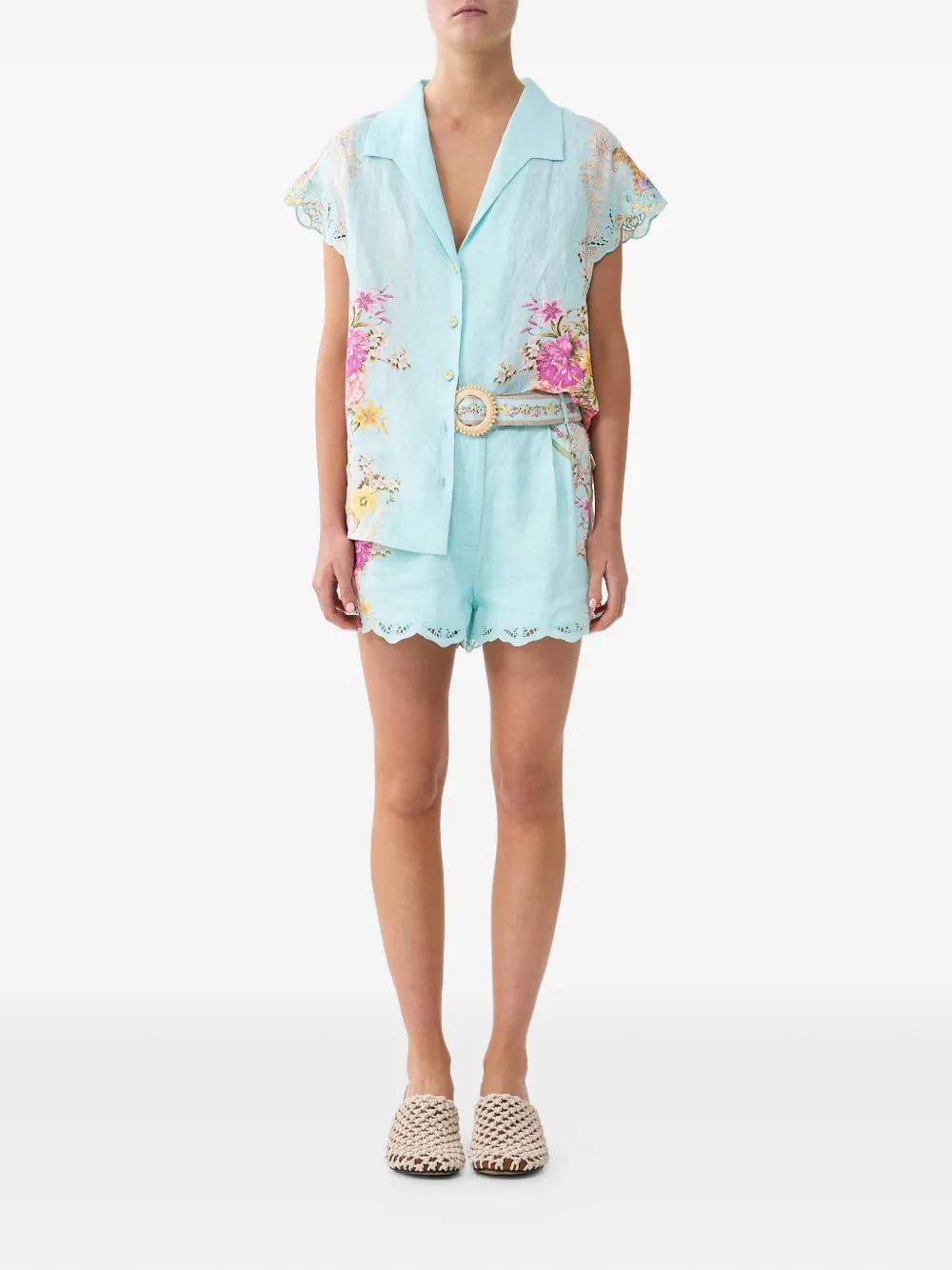 Camilla button floral blouse - Blauw