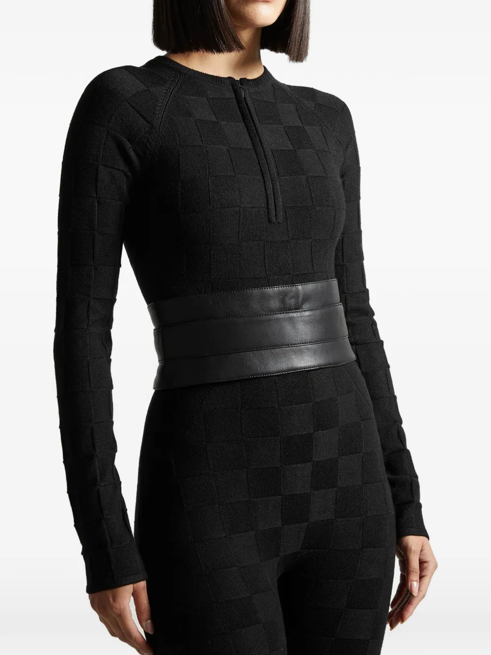 Manière De Voir Chequerboard Detachable-belt Jumpsuit In Black