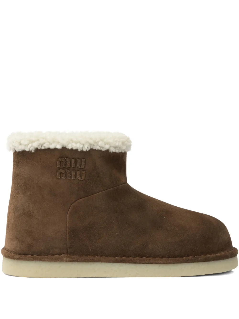 Miu Miu logo-detail shearling boots | Brown | Image 1