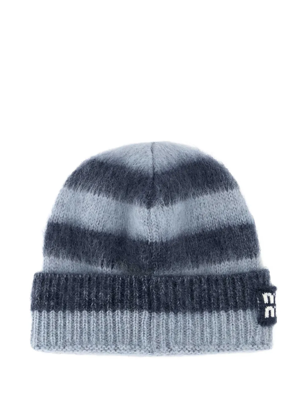 Miu Miu logo-patch striped-pattern beanie hat - Blauw