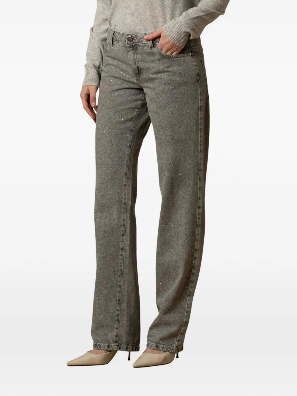 Kocca Demetria Embellished Straight-leg Jeans In Gray