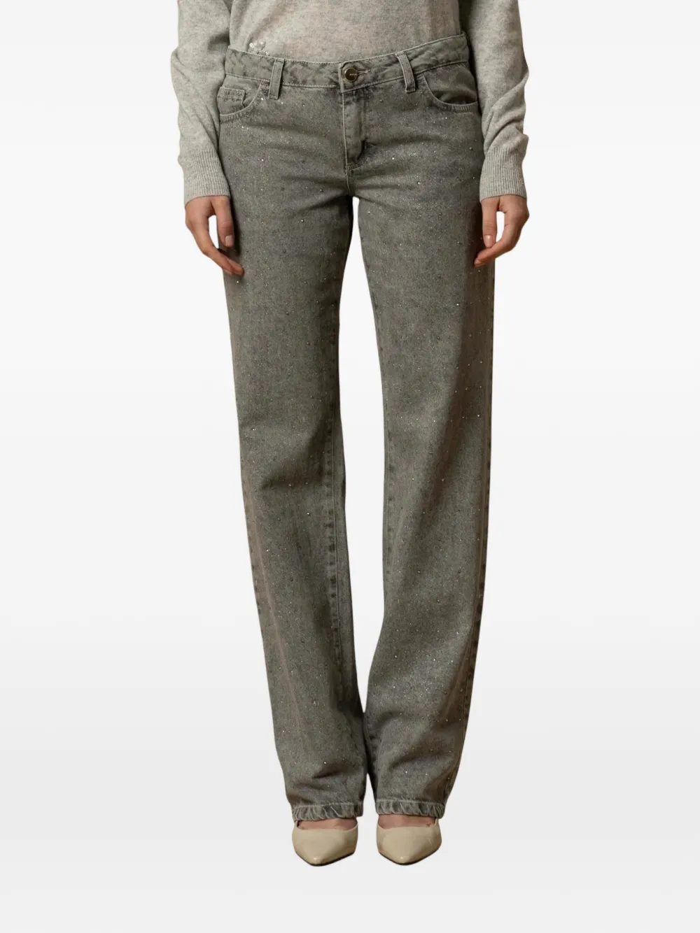 Kocca Demetria Embellished Straight-leg Jeans In Gray