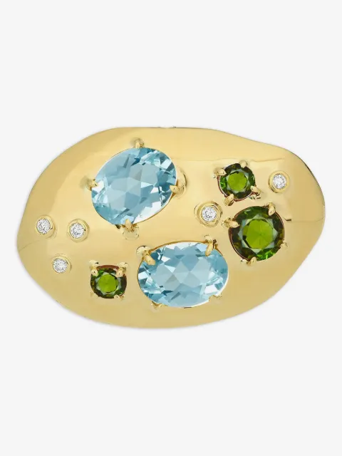Carol Kauffmann 18K yellow gold Flinstone tourmaline topaz  and diamonds pendant