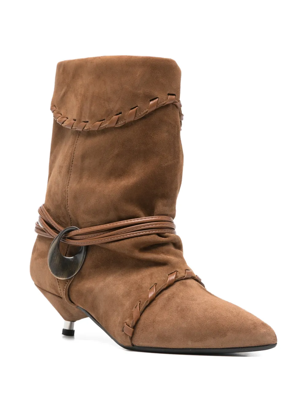 Gisel Moire Ariel Braided Buckle Boots In Brown