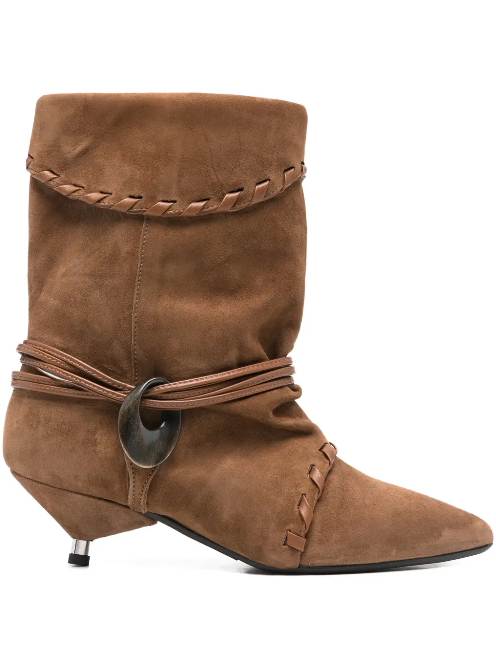 Gisel Moire Ariel Braided Buckle Boots In Brown