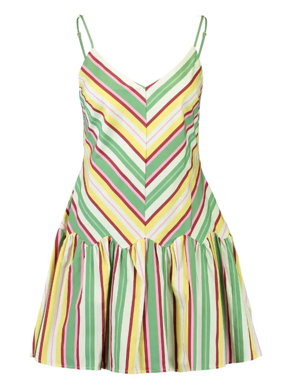Aston Studio Agatha Striped Ruffled Mini Dress - Green