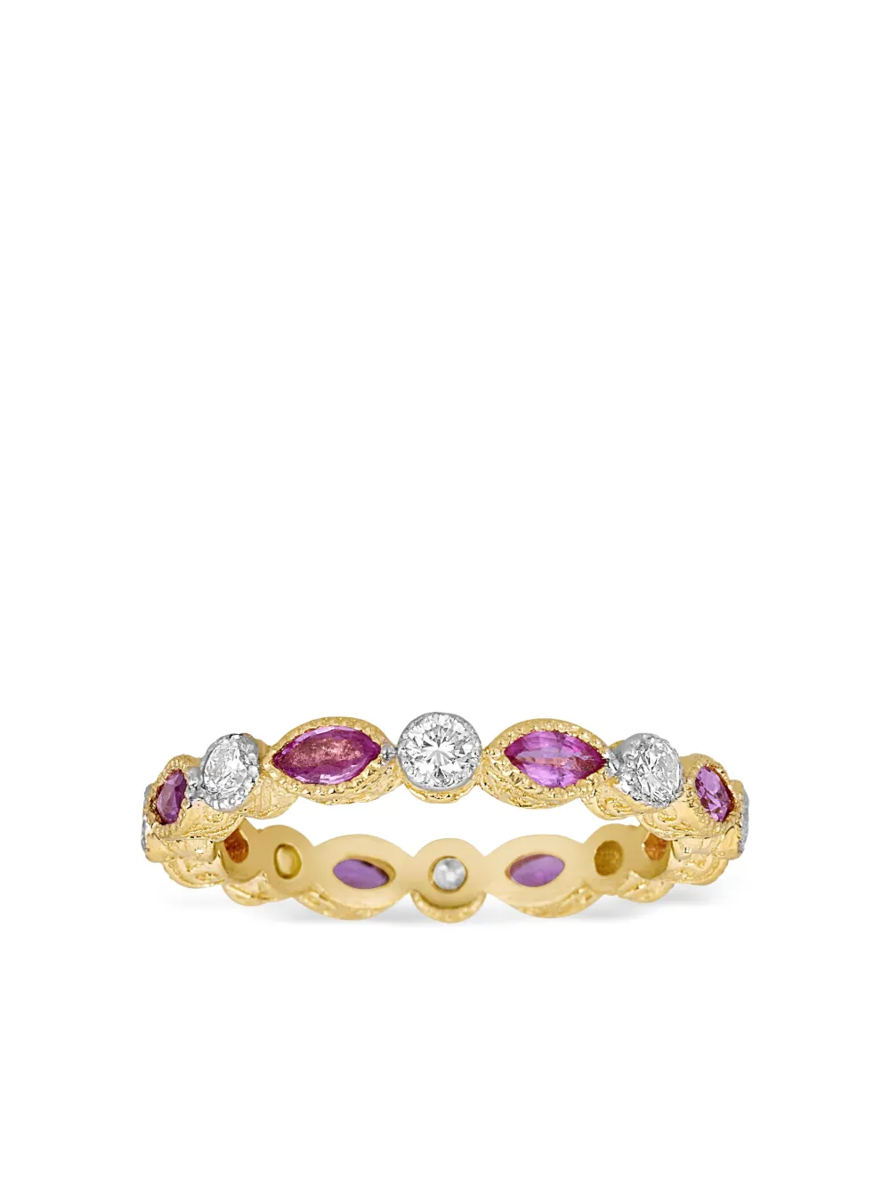 Tanya Farah 18K yellow gold diamond and pink sapphire stack ring - Oro