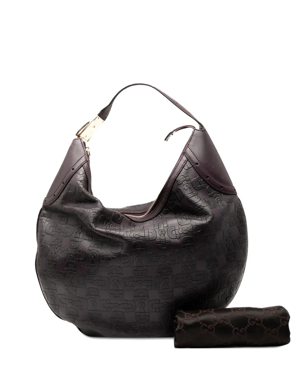 Pre-owned Gucci 2000-2015 Embossed Leather Horsebit Glam Hobo Bag In Purple