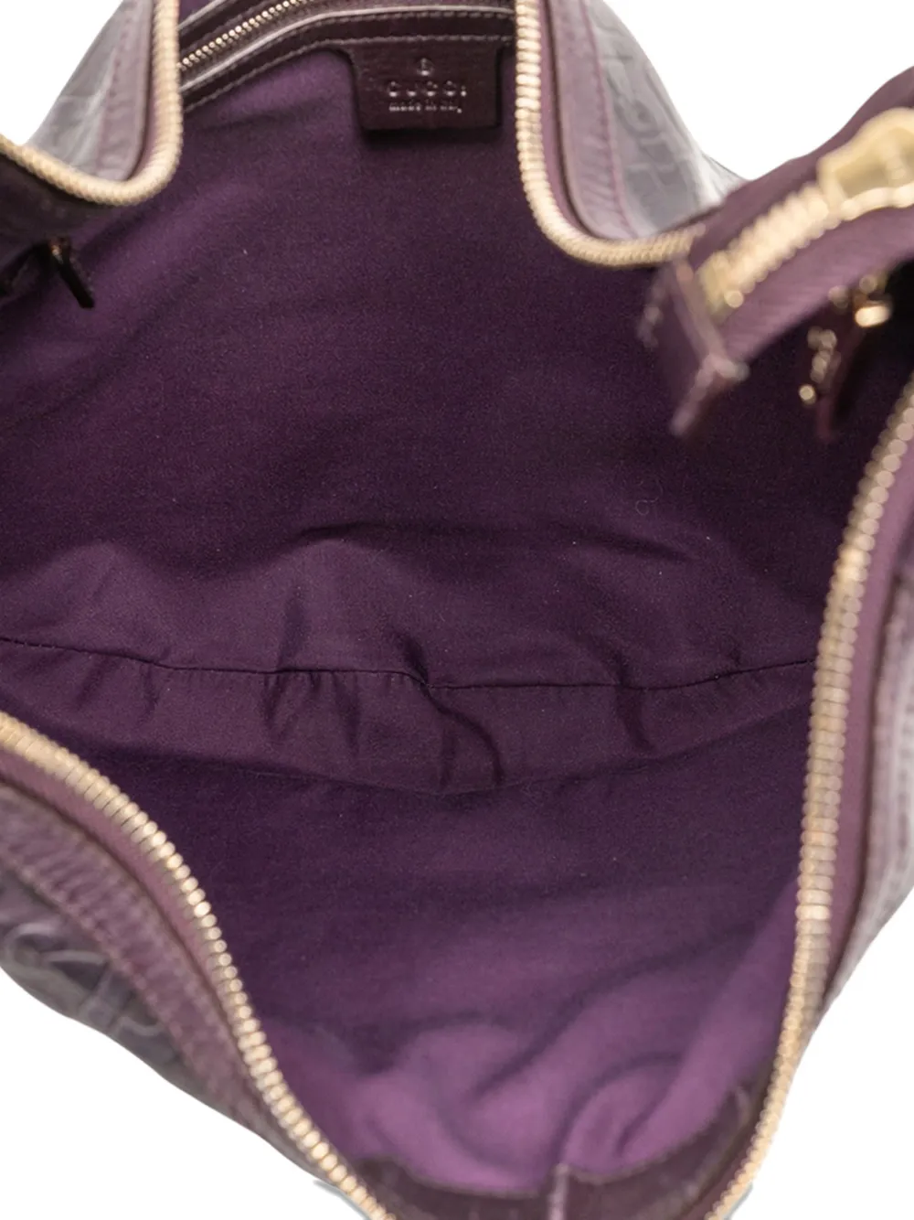 Pre-owned Gucci 2000-2015 Embossed Leather Horsebit Glam Hobo Bag In Purple