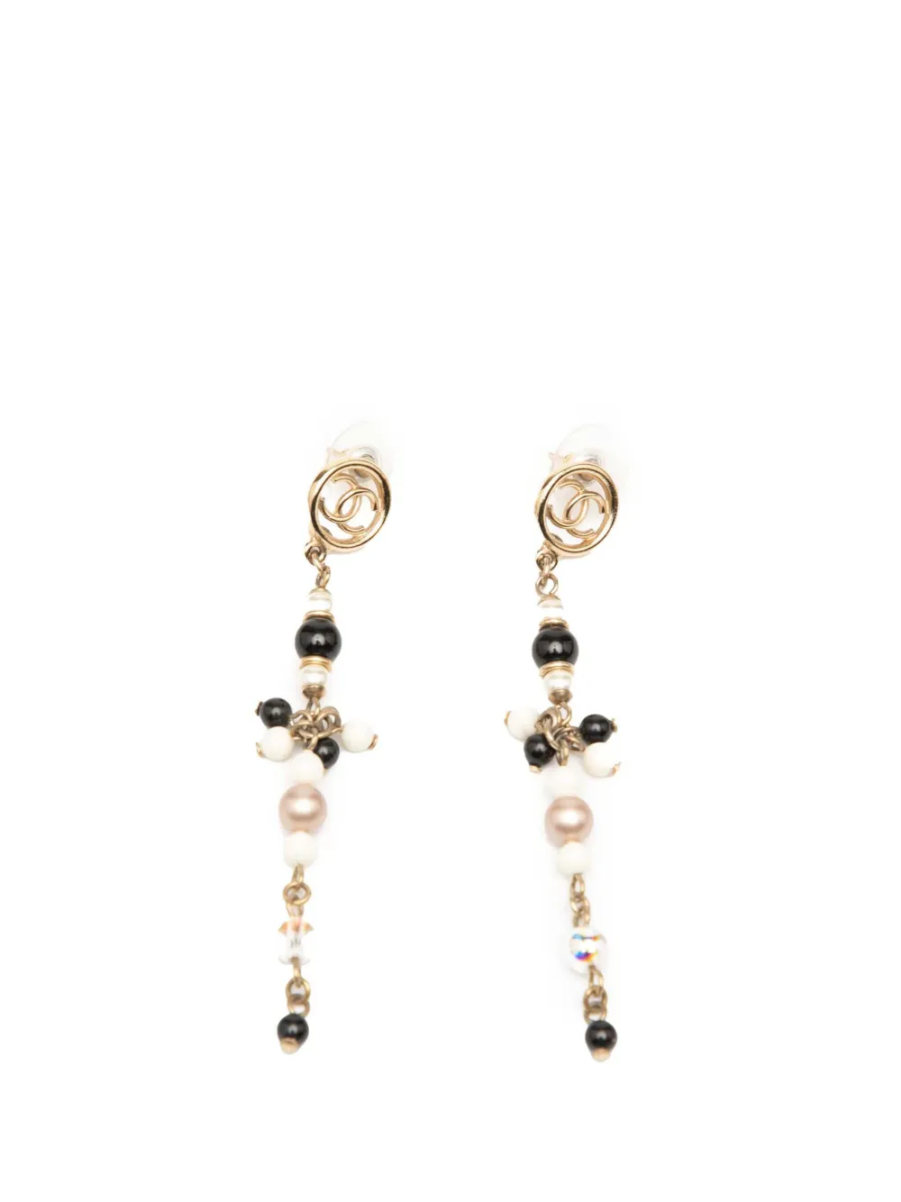 CHANEL Pre-Owned 2019 Gold Plated CC Faux Pearl Beads Drop Push Back Earrings costume earrings - Oro