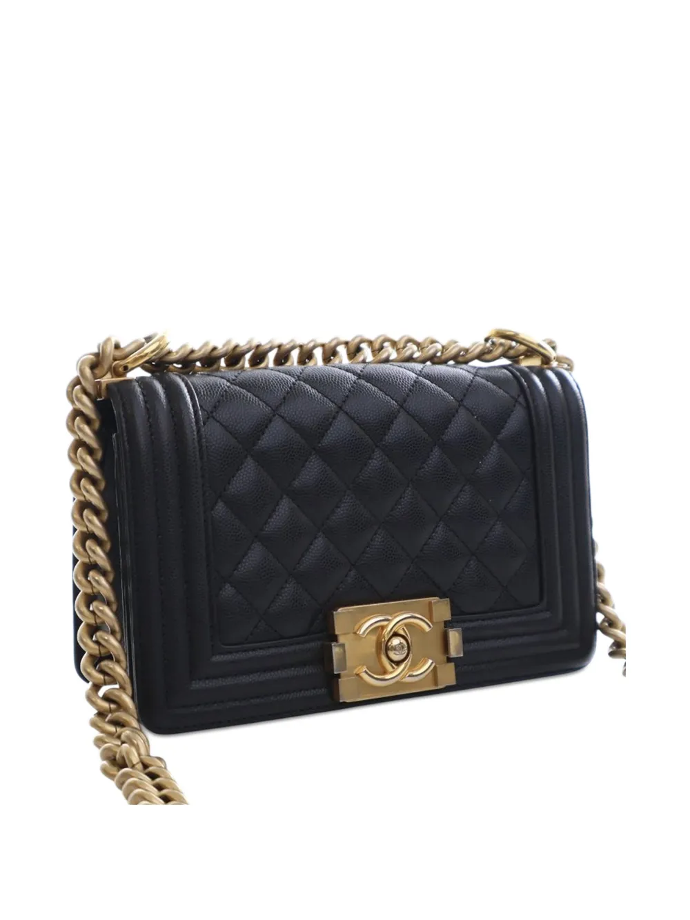 CHANEL Pre-owned 2021-2025 Small Quilted Caviar Boy Flap Crossbody Bag In Black