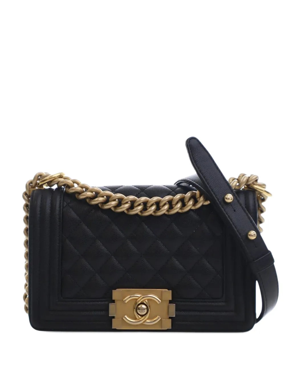 CHANEL Pre-owned 2021-2025 Small Quilted Caviar Boy Flap Crossbody Bag In Black