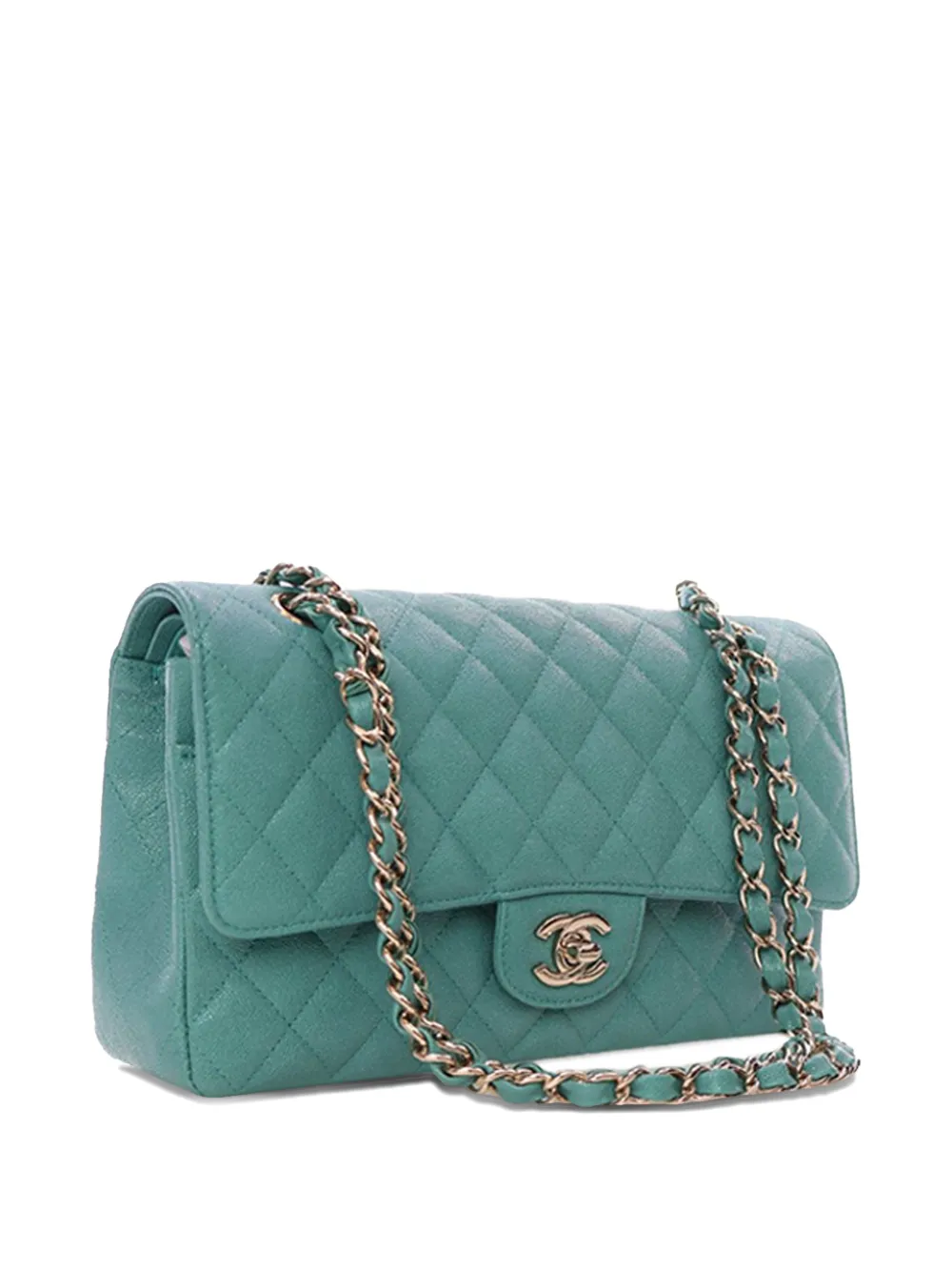 Pre-owned Chanel 2019 Medium Classic Iridescent Caviar Double Flap Shoulder Bag In Blue