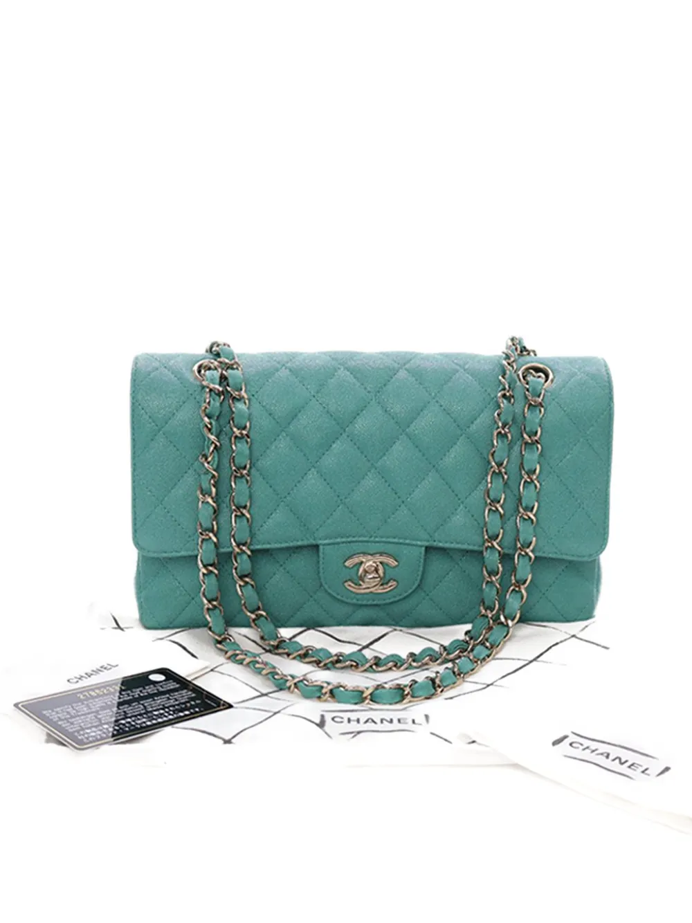 Pre-owned Chanel 2019 Medium Classic Iridescent Caviar Double Flap Shoulder Bag In Blue