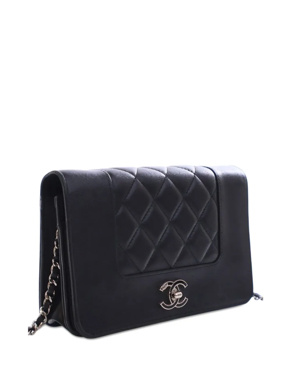 Pre-owned Chanel 2016-2017 Quilted Lambskin Mademoiselle Wallet On Chain Crossbody Bag In Black