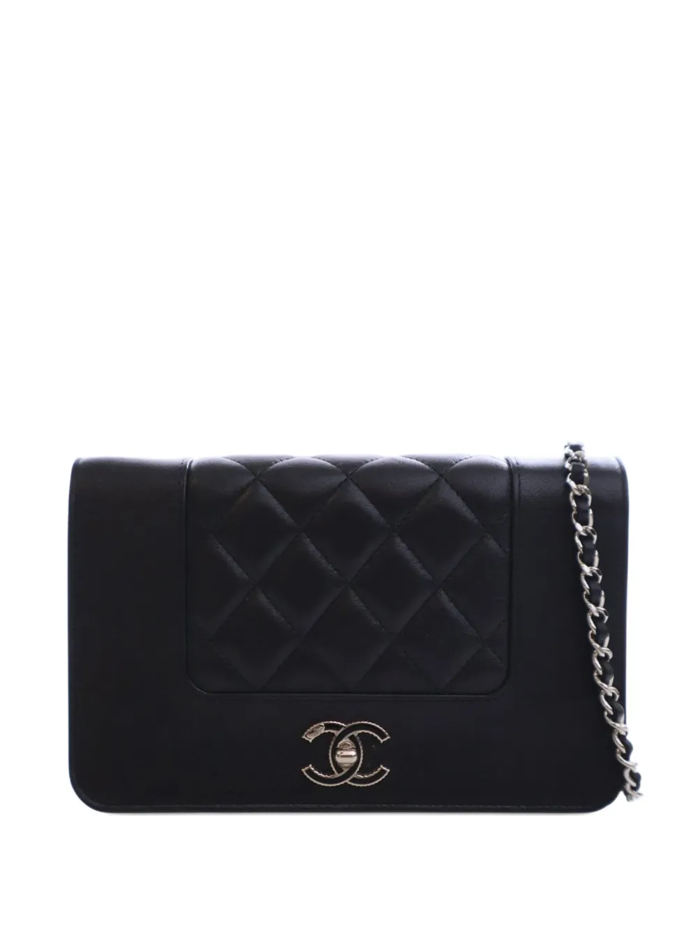 Pre-owned Chanel 2016-2017 Quilted Lambskin Mademoiselle Wallet On Chain Crossbody Bag In Black