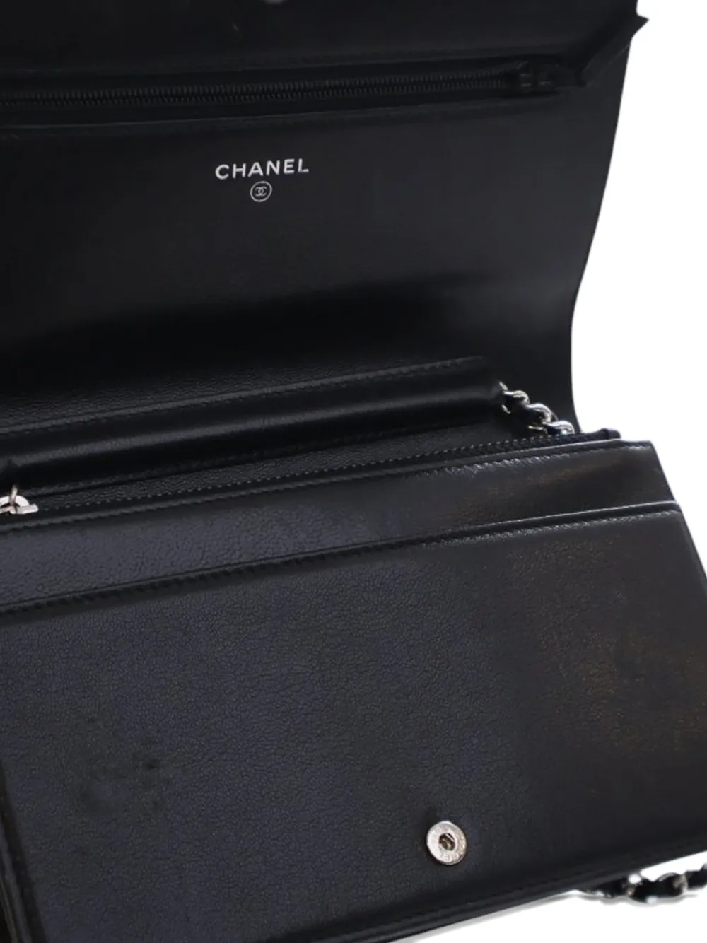 Pre-owned Chanel 2016-2017 Quilted Lambskin Mademoiselle Wallet On Chain Crossbody Bag In Black