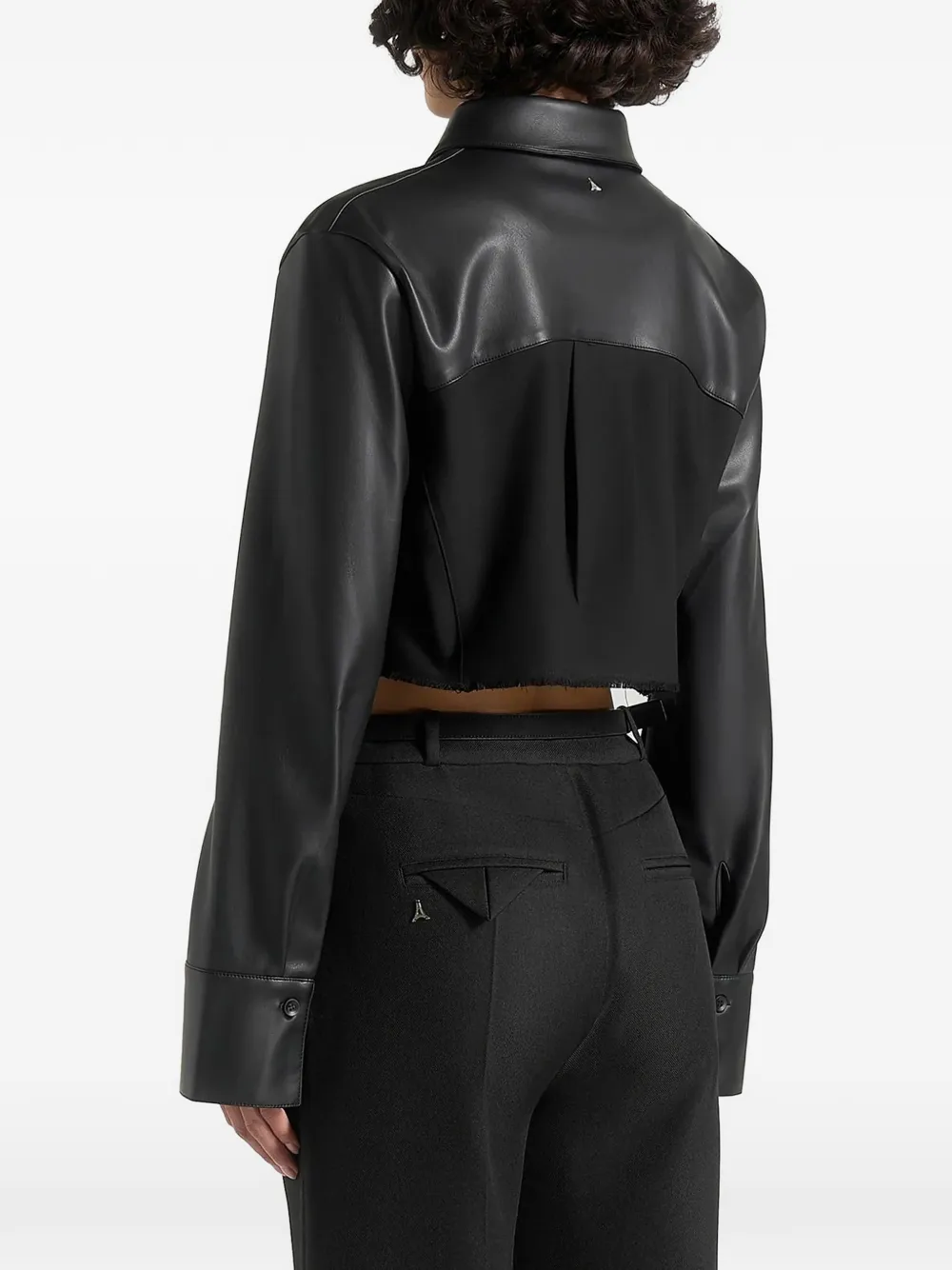Manière De Voir Bernadette cropped blouse van imitatieleer met contrasterend detail Zwart