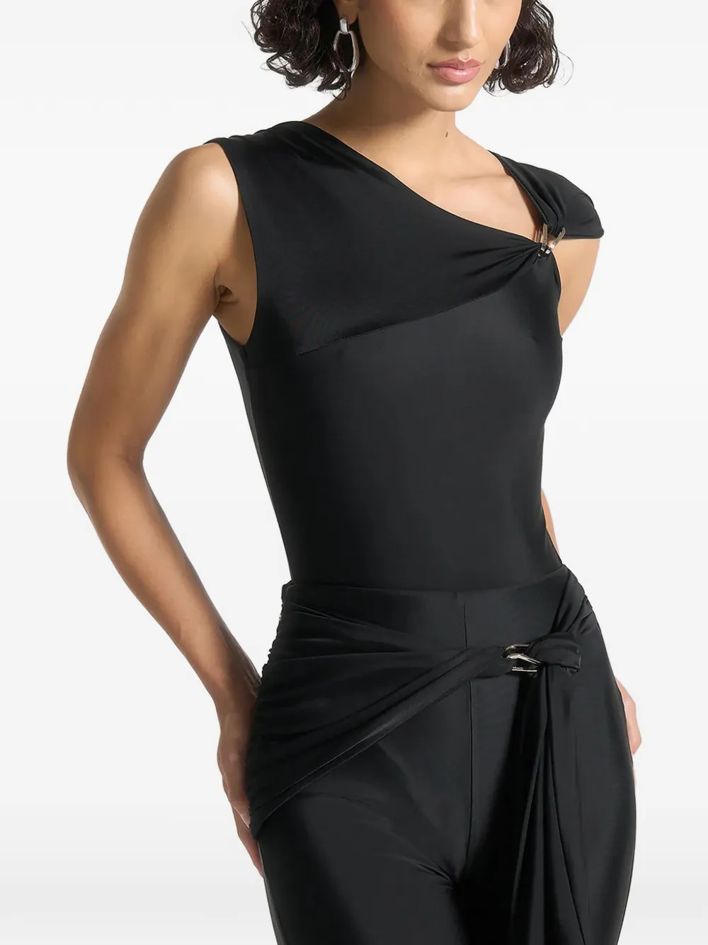 Manière De Voir Asymmetric-neck Hardware-detail Bodysuit In Black