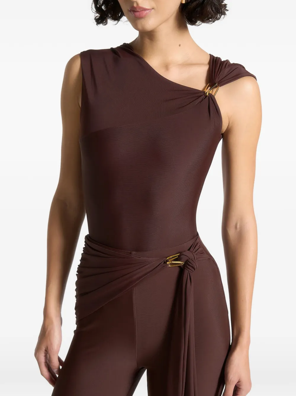 Manière De Voir asymmetric-neck hardware-detail bodysuit - Braun