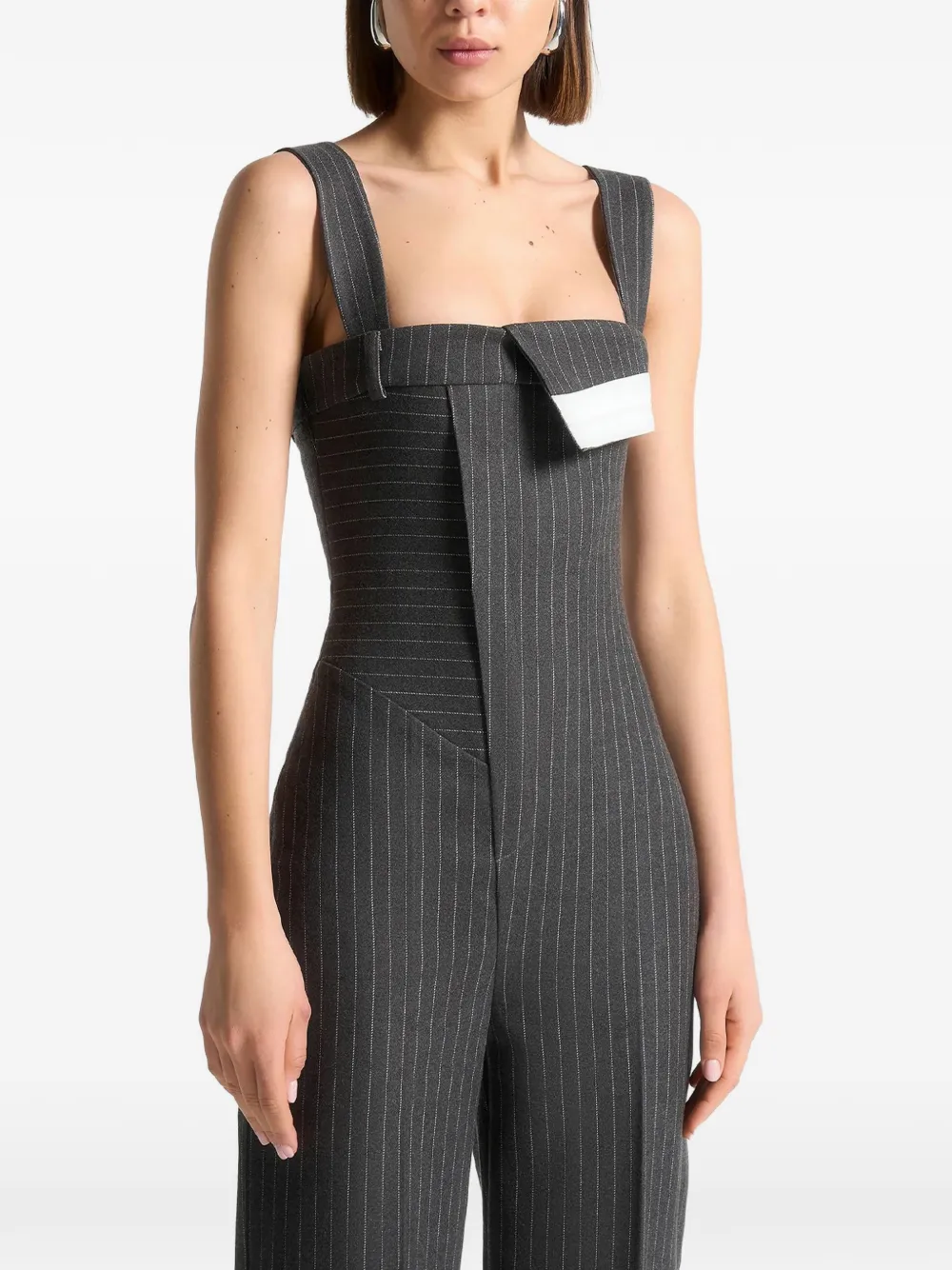 Manière De Voir Camille detachable-straps pinstripe jumpsuit Grijs