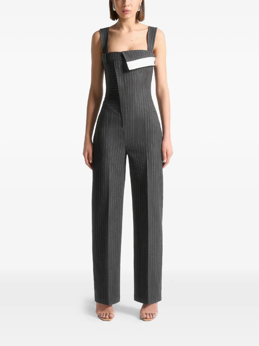 Manière De Voir Camille detachable-straps pinstripe jumpsuit - Grigio