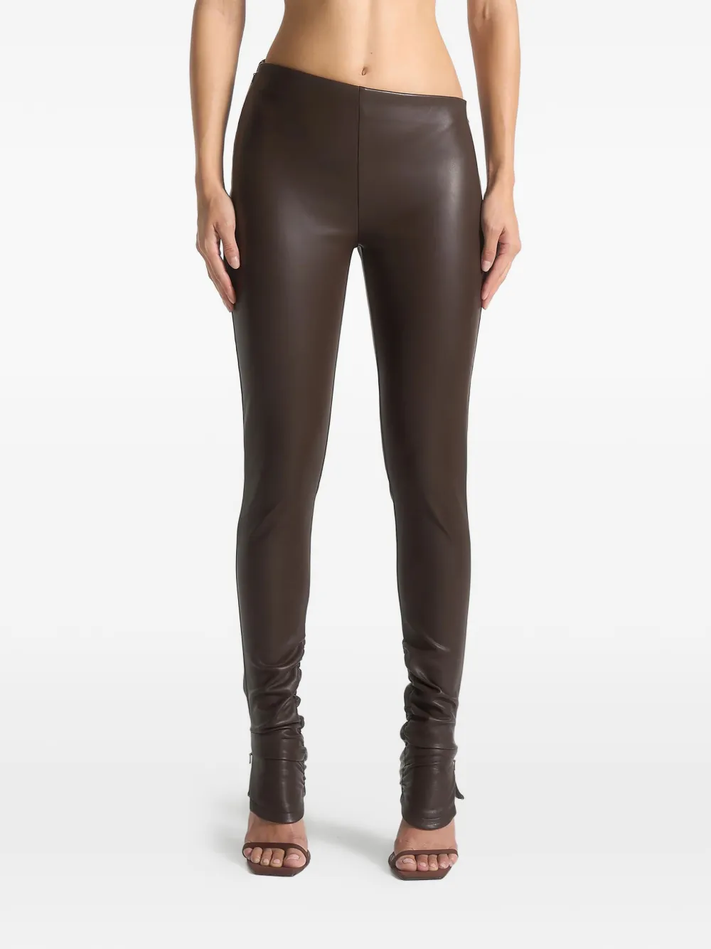 Manière De Voir Clara Asymmetric-waistband Leggings In Brown
