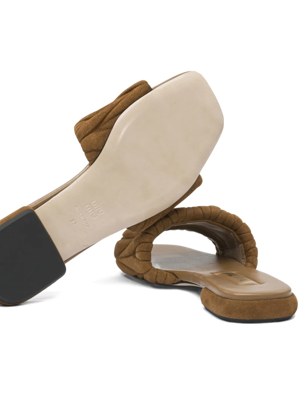 Miu Matelassé suède sandalen Bruin