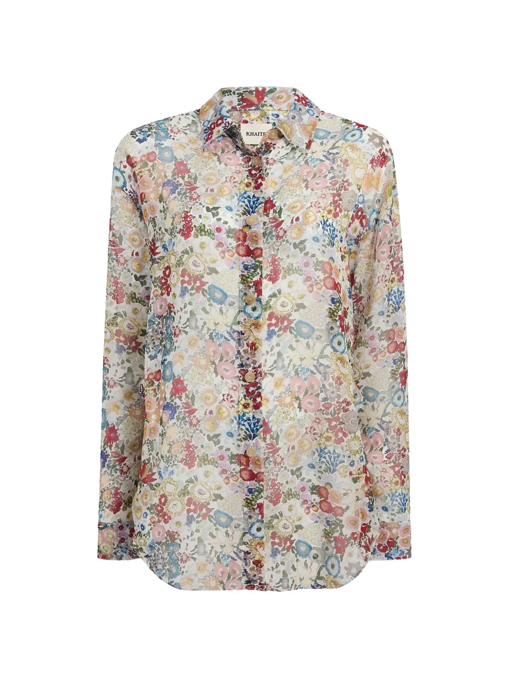 KHAITE Zijden blouse met bloemenprint Beige
