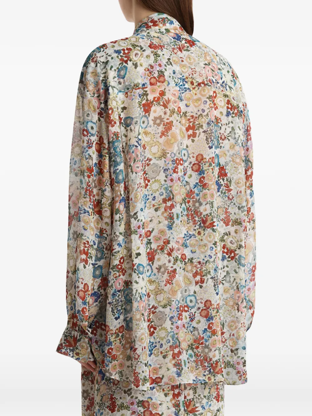 KHAITE Zijden blouse met bloemenprint Beige