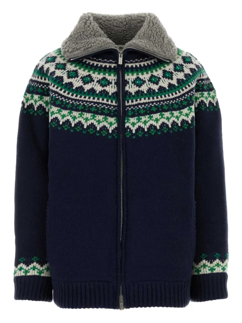 Miu Miu fair-isle pattern wool cardigan | Blue | Image 1
