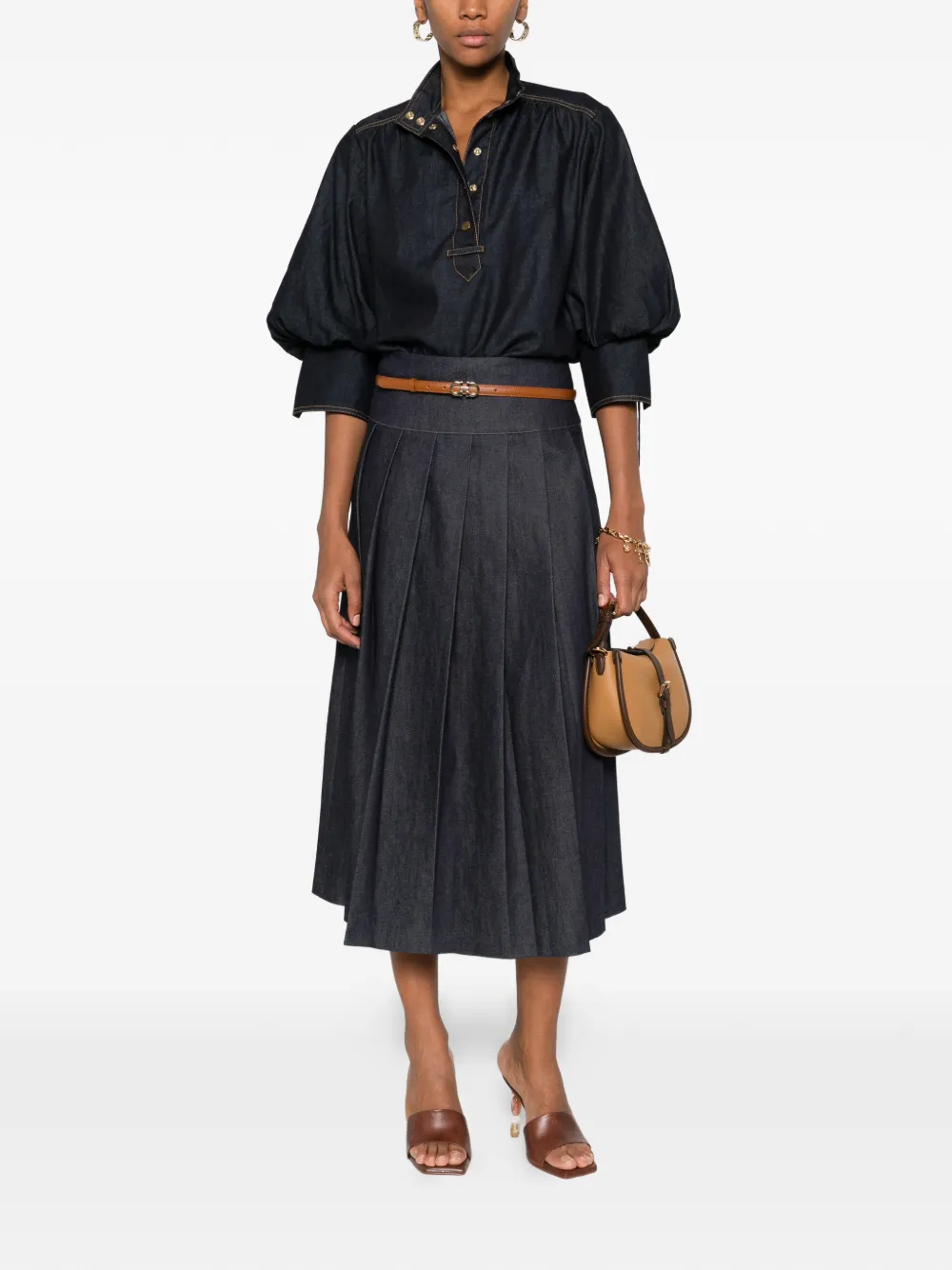 Zimmermann Billow Gathered Denim Blouse In Blue