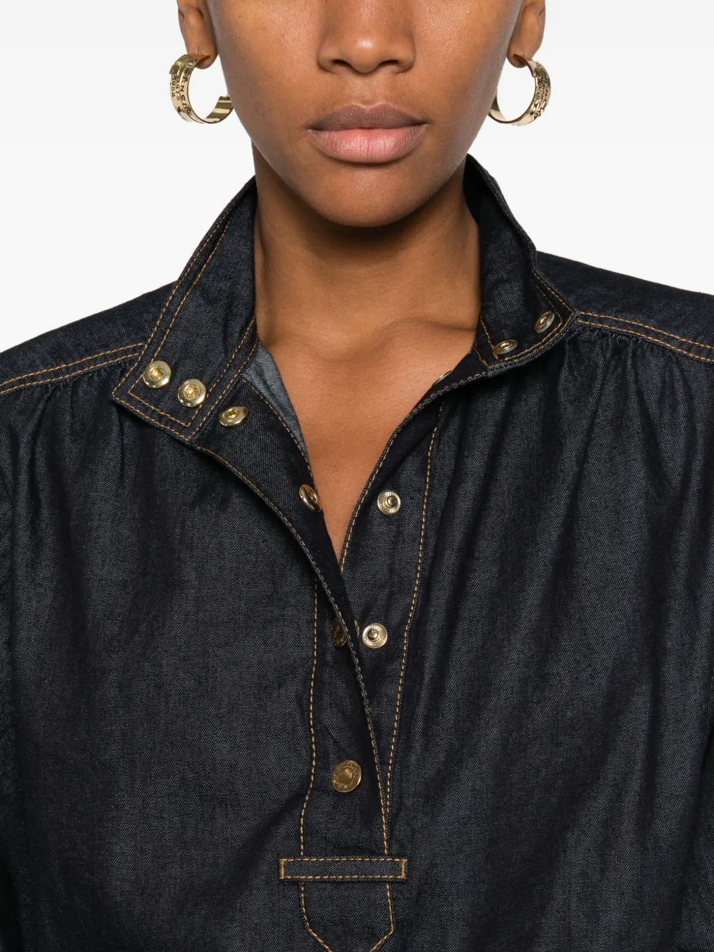 Zimmermann Billow Gathered Denim Blouse In Blue