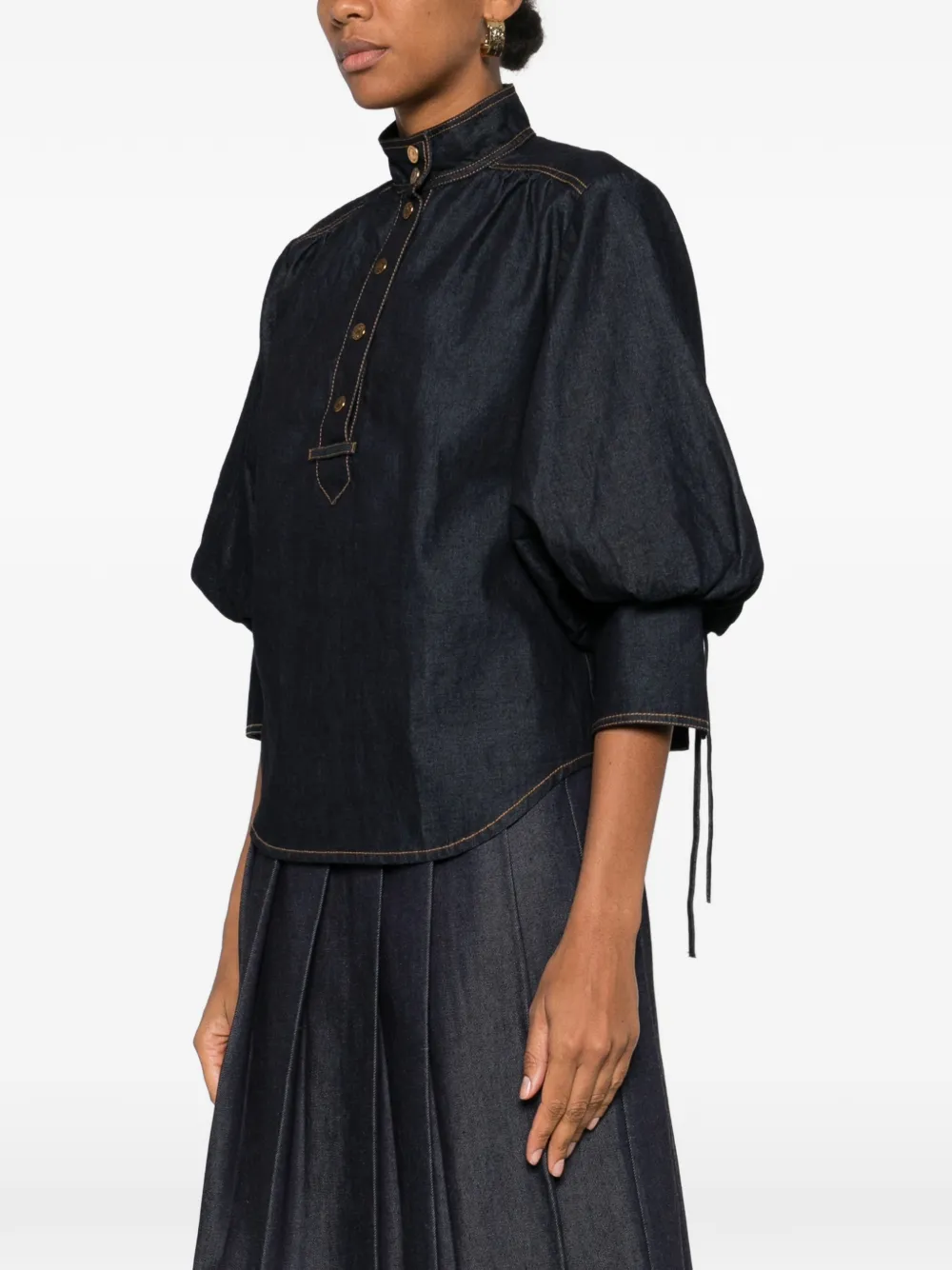 Zimmermann Billow Gathered Denim Blouse In Blue