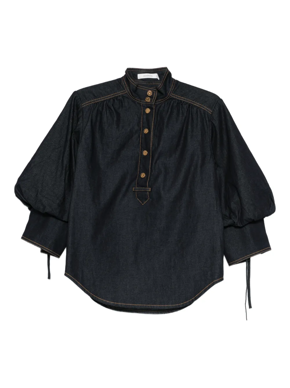 Zimmermann Billow Gathered Denim Blouse In Blue