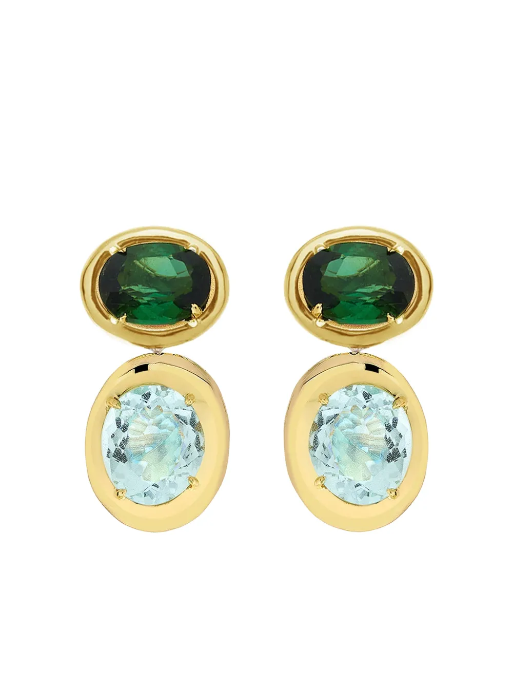 Carol Kauffmann 18k Yellow Gold Rock Class Tourmaline And Blue Topaz Earrings In Gold