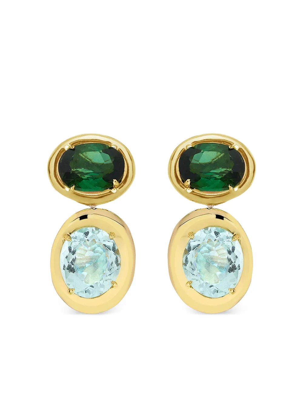 Carol Kauffmann 18K yellow gold Rock Class tourmaline and blue topaz earrings - Oro