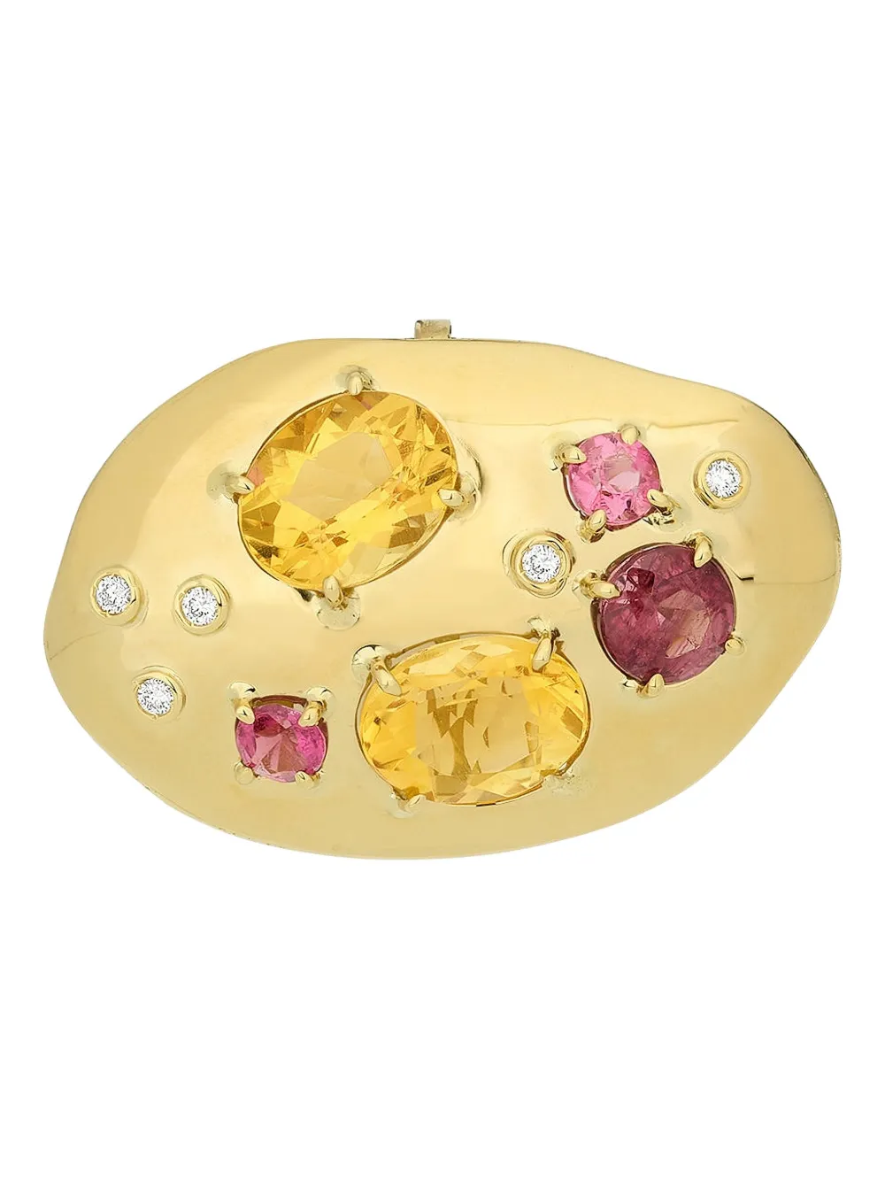 Carol Kauffmann 18k Yellow Gold Flinstone Rubellites Citrines And Diamonds Pendant In Gold