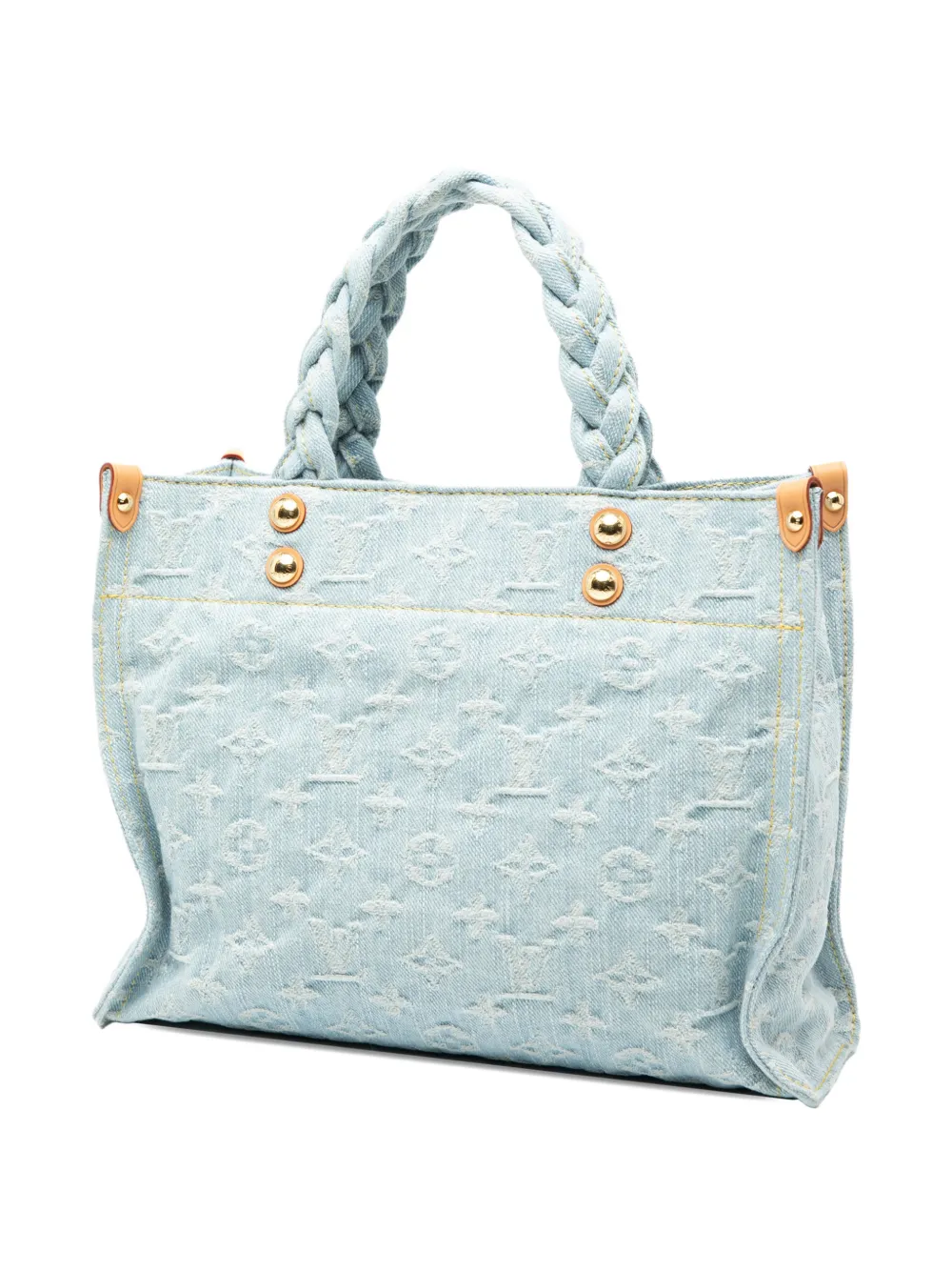 Pre-owned Louis Vuitton 2021-2025 Monogram Denim Let Go Pm Satchel In Blue
