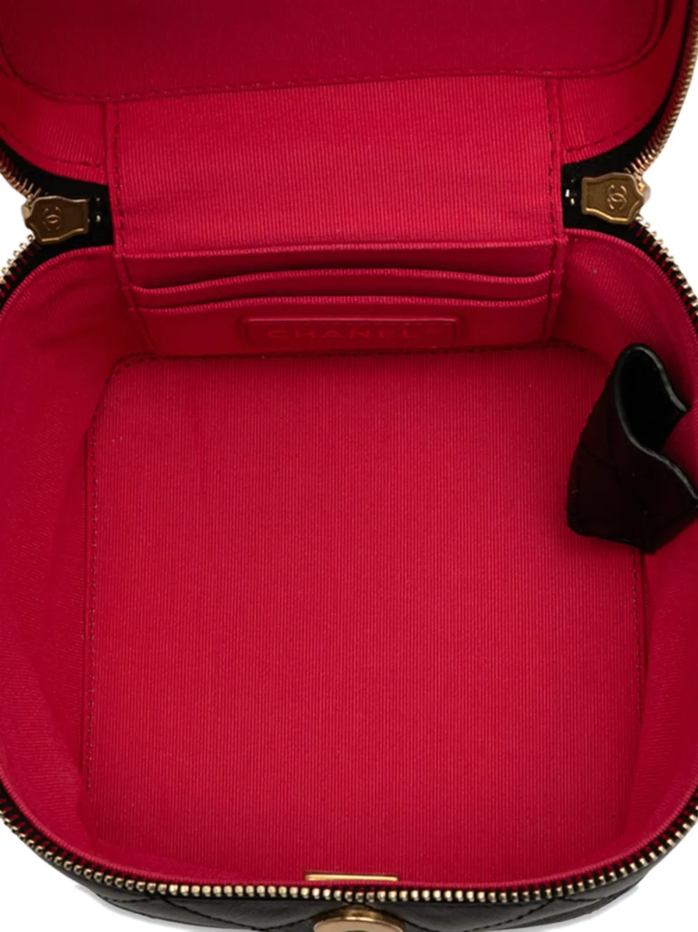 CHANEL Pre-owned 2021-2025 Cc Quilted Calfskin Chain Top Handle Vanity Case On Strap Satchel In Black