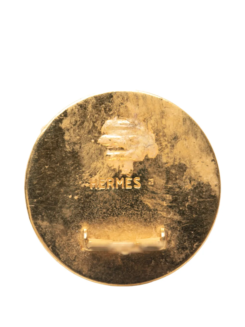 Pre-owned Hermes 1980-1990 Enamel Cloisonne Clip On Earrings Costume Earrings In Green