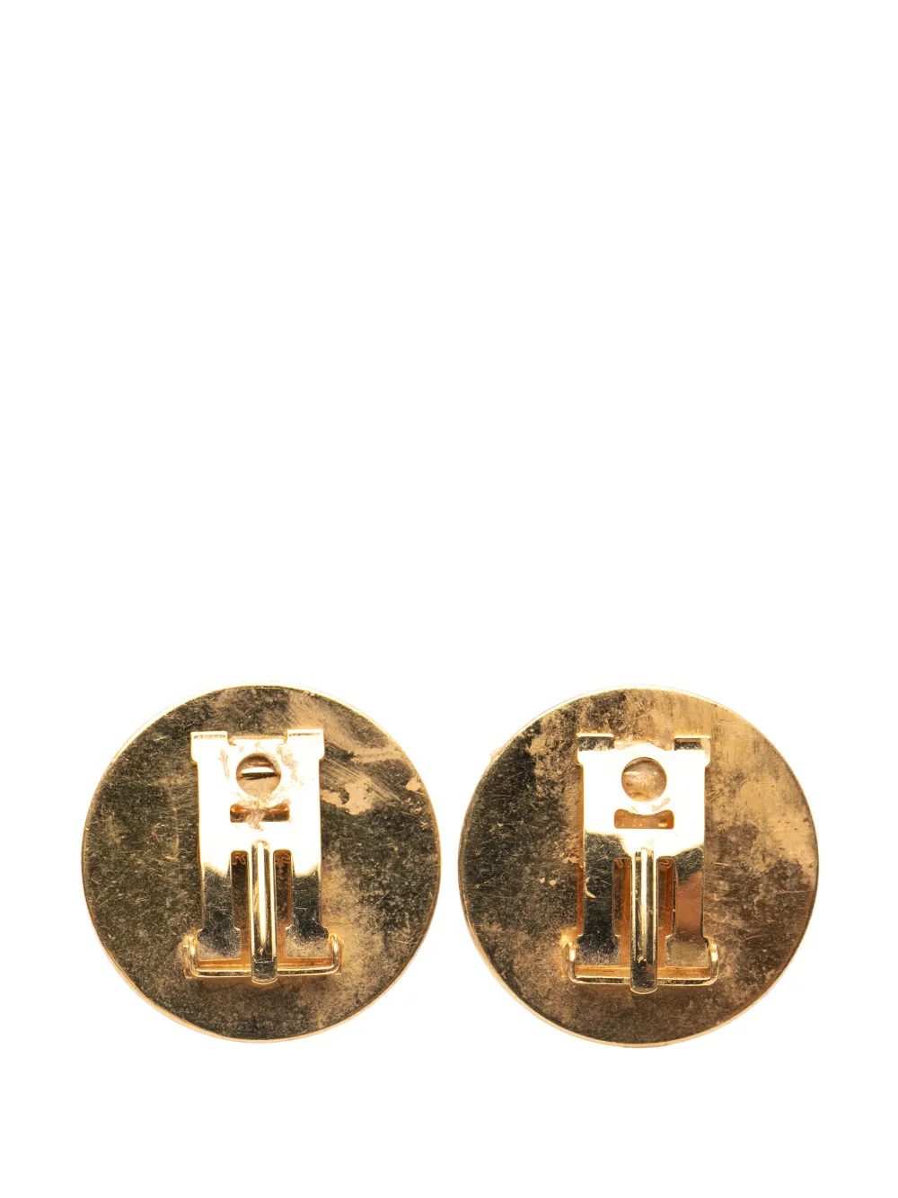 Pre-owned Hermes 1980-1990 Enamel Cloisonne Clip On Earrings Costume Earrings In Green